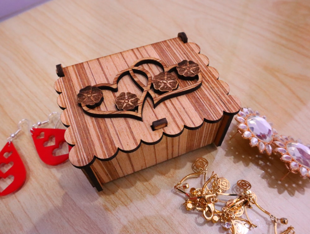 Laser Cut Double Heart Jewelry Box 3mm Free Vector