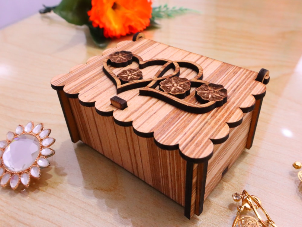 Laser Cut Double Heart Jewelry Box 3mm Free Vector