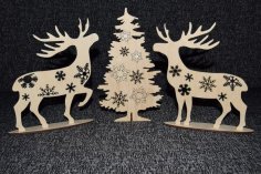 激光切割迷你圣诞树和鹿，用于桌面圣诞装饰品