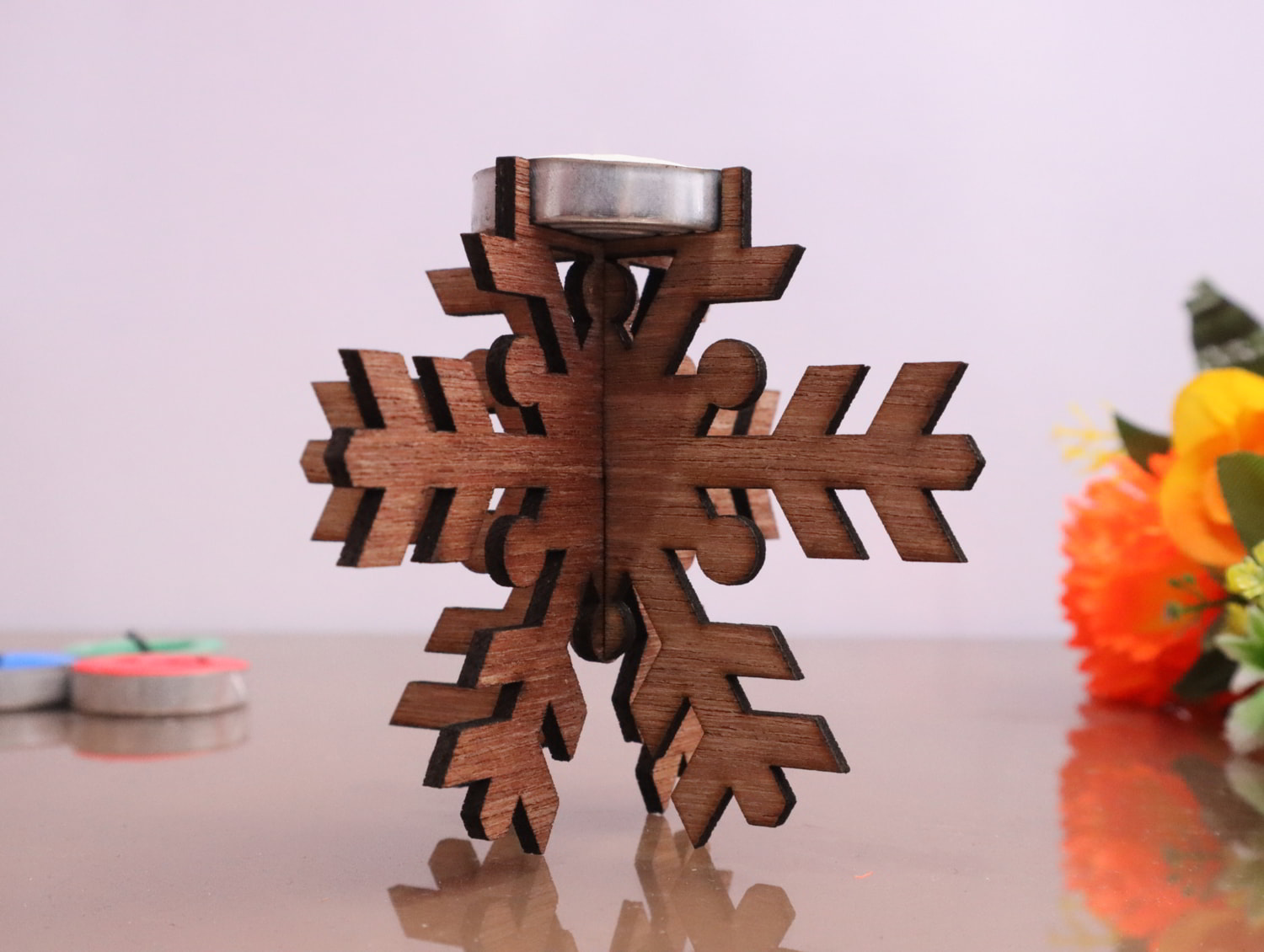 Laser Cut Snowflake Tealight Candle Holder 3mm Free Vector