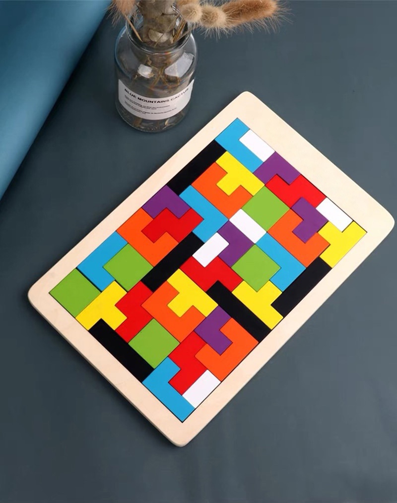 Quebra-cabeça Tetris de madeira cortada a laser
