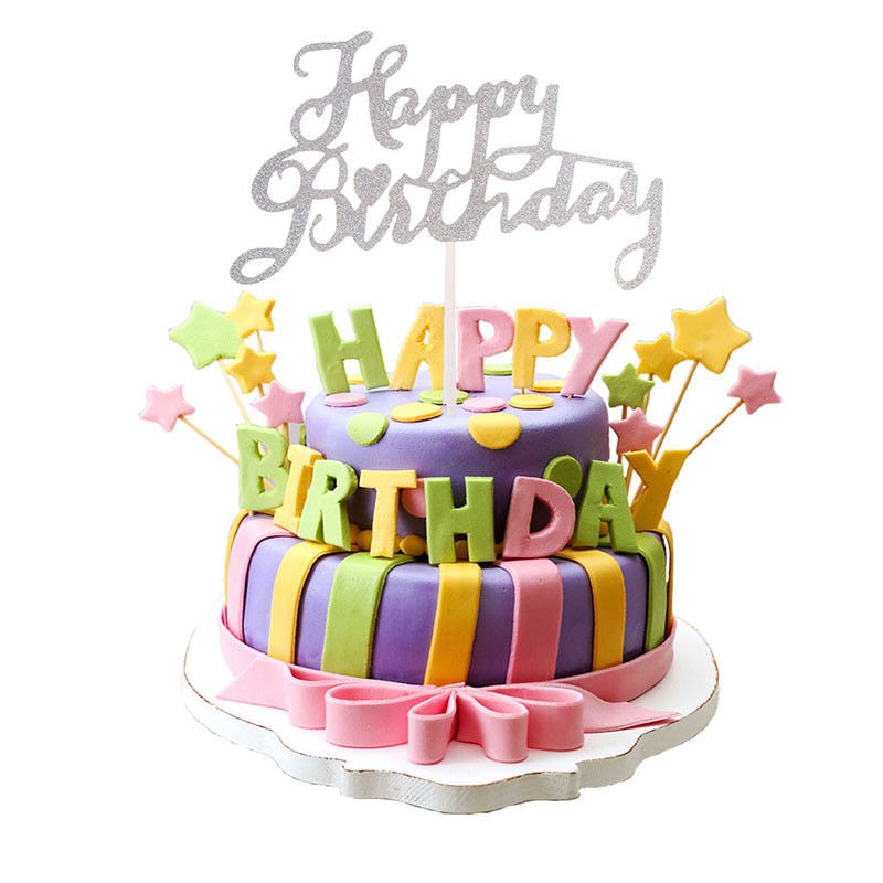 Topo de bolo de aniversário com corte a laser para decoração de festa