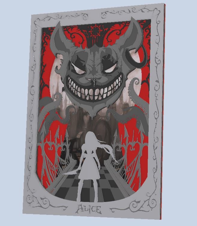 Laser Cut Layered Art Alice: Otherlands “Red Cheshire” Free Vector