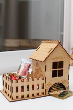 Casa de té cortada con láser con caja de dulces de 3 mm