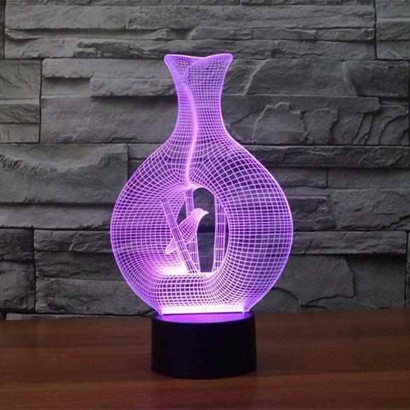 Laser Cut Vase 3D Led Night Light Free Vector