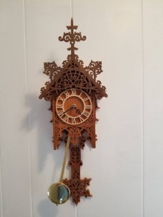 Modello di orologio da parete a pendolo decorativo in legno tagliato al laser