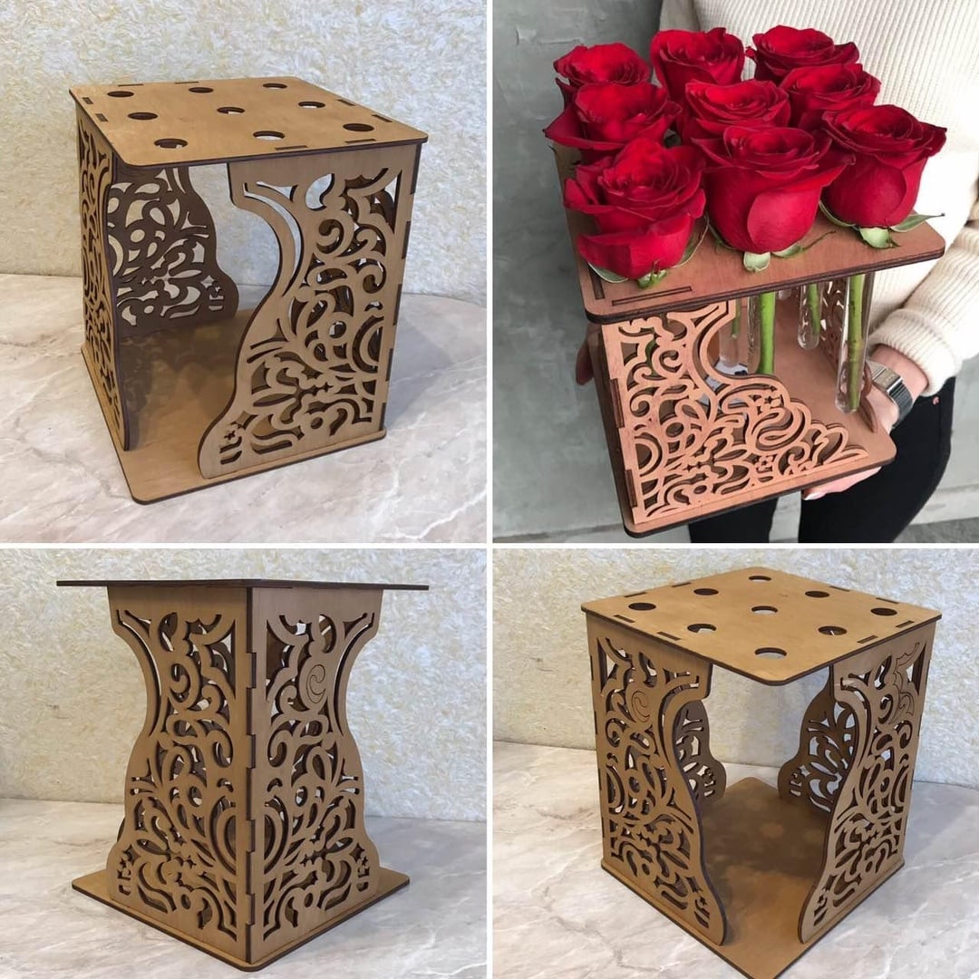 Laser Cut Decorative Tabletop Planter Test Tube Flower Stand Free Vector