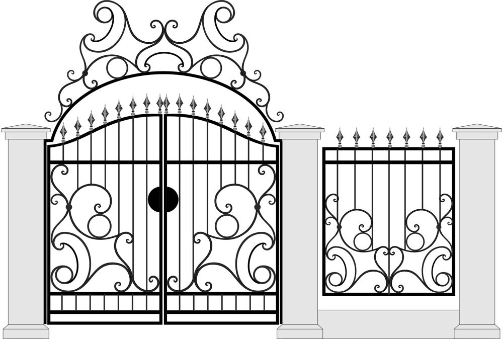 Черные кованые ворота на белом векторе