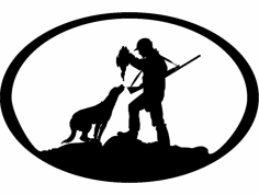 Canard chasseur n chien ovale Svg dxf fichier