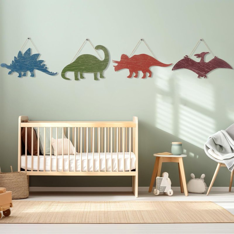Laser Cut Dinosaur Wall Decors Wooden Dinosaur Nursery Playroom Baby Shower Wall Art Room Decoration For Kids