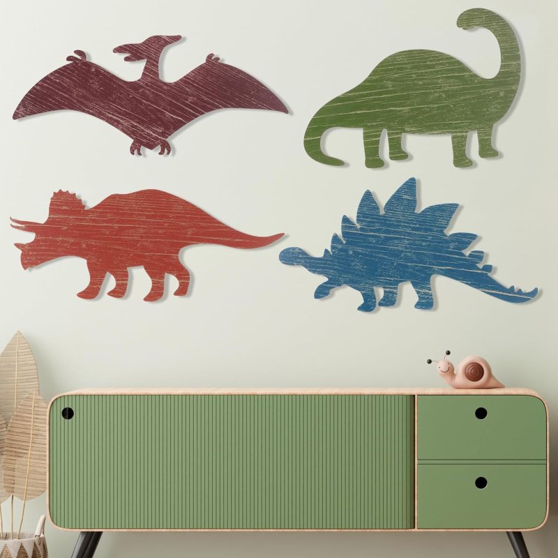Laser Cut Dinosaur Wall Decors Wooden Dinosaur Nursery Playroom Baby Shower Wall Art Room Decoration For Kids