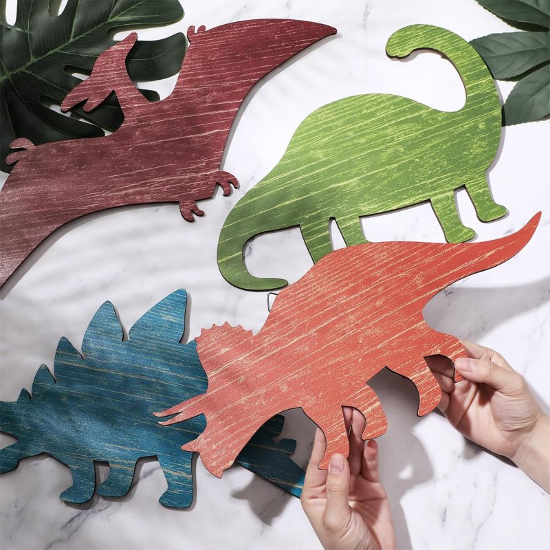 Laser Cut Dinosaur Wall Decors Wooden Dinosaur Nursery Playroom Baby Shower Wall Art Room Decoration For Kids