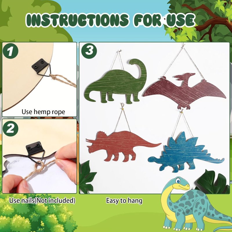 Laser Cut Dinosaur Wall Decors Wooden Dinosaur Nursery Playroom Baby Shower Wall Art Room Decoration For Kids