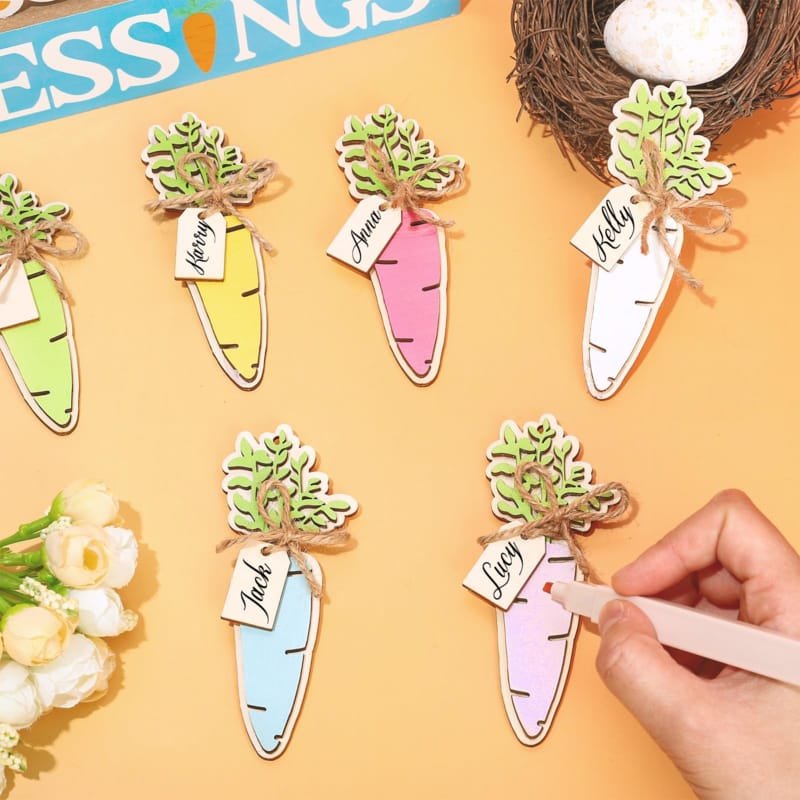 Laser Cut Easter Basket Name Tags Carrot Rustic Wooden Gift Tags