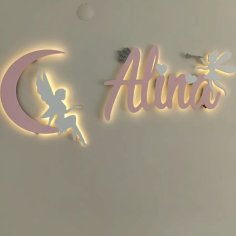 Laser Cut Fairy On Moon Personalized Girls Room Night Light Nursery Wall Decor