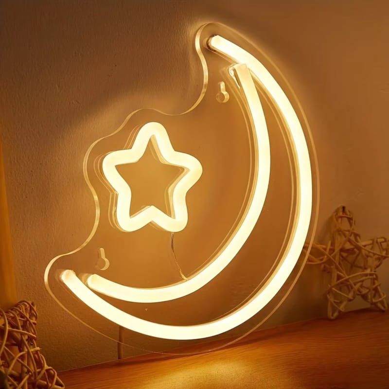 Laser Cut Moon Star Neon Sign Wall Decor, Eid Ramadan Decoration Light