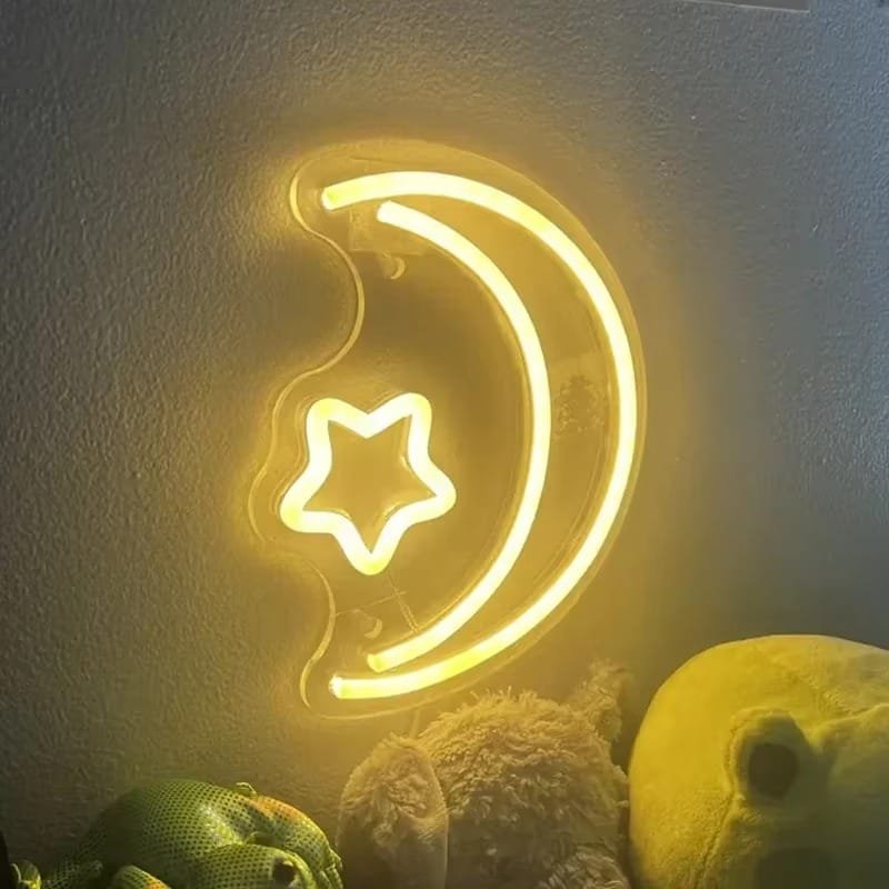 Laser Cut Moon Star Neon Sign Wall Decor, Eid Ramadan Decoration Light