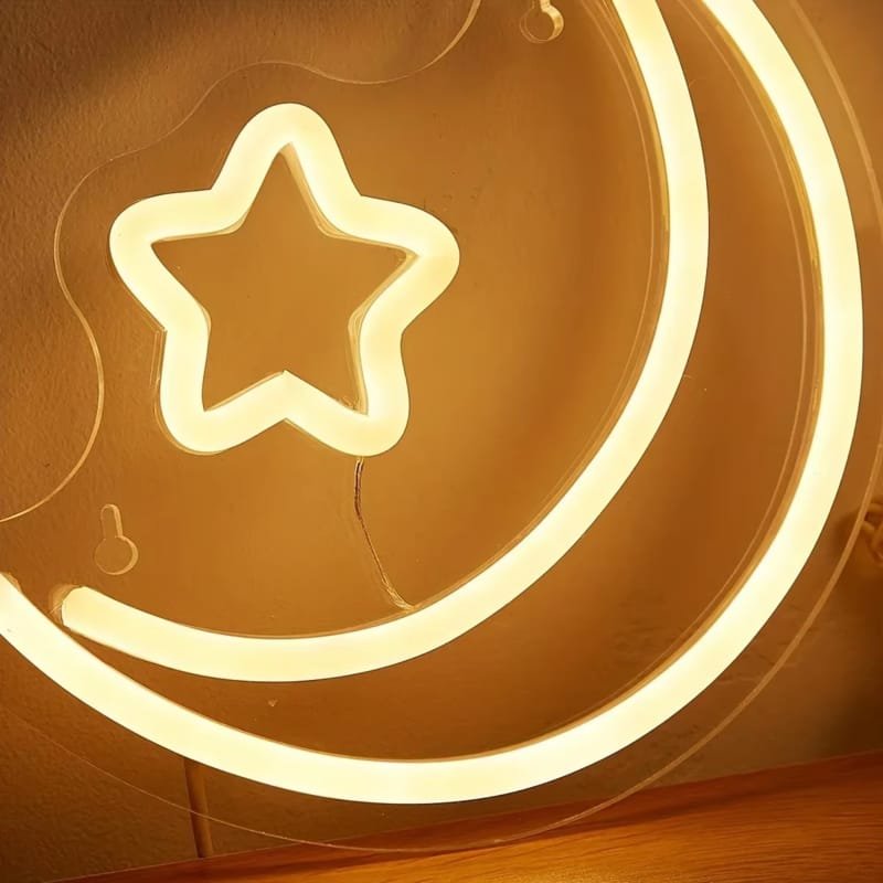 Laser Cut Moon Star Neon Sign Wall Decor, Eid Ramadan Decoration Light