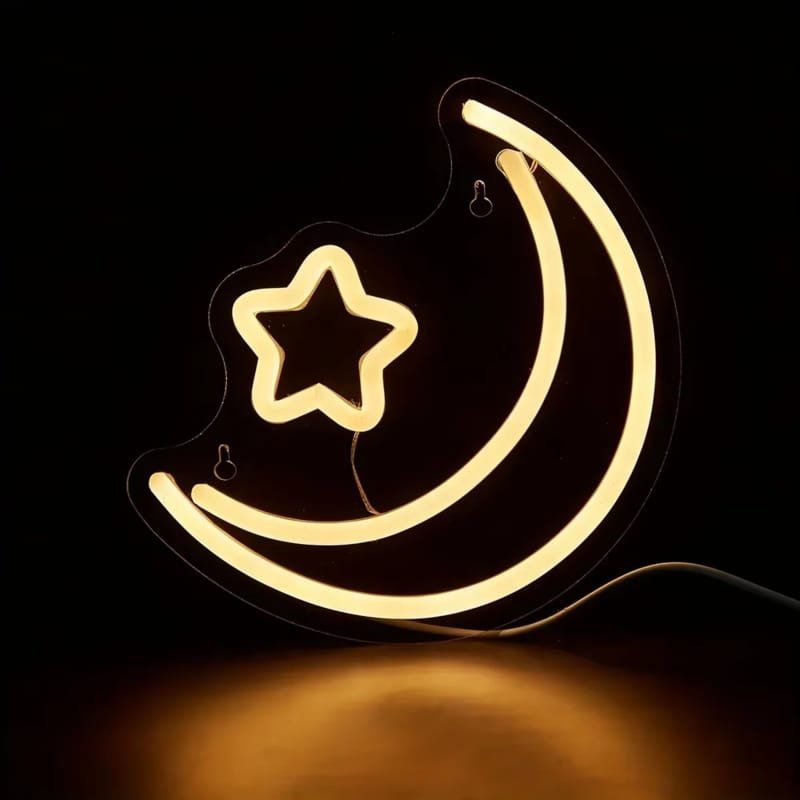 Laser Cut Moon Star Neon Sign Wall Decor, Eid Ramadan Decoration Light