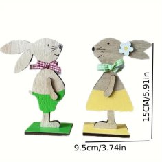 Laser Cut Easter Bunny Statue Decorations Wooden Couple Bunny Ornaments