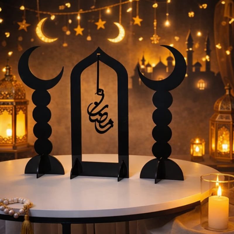 Laser Cut Ramadan Decorations Crescent Moon Stands Muslim Islam Eid Ornaments