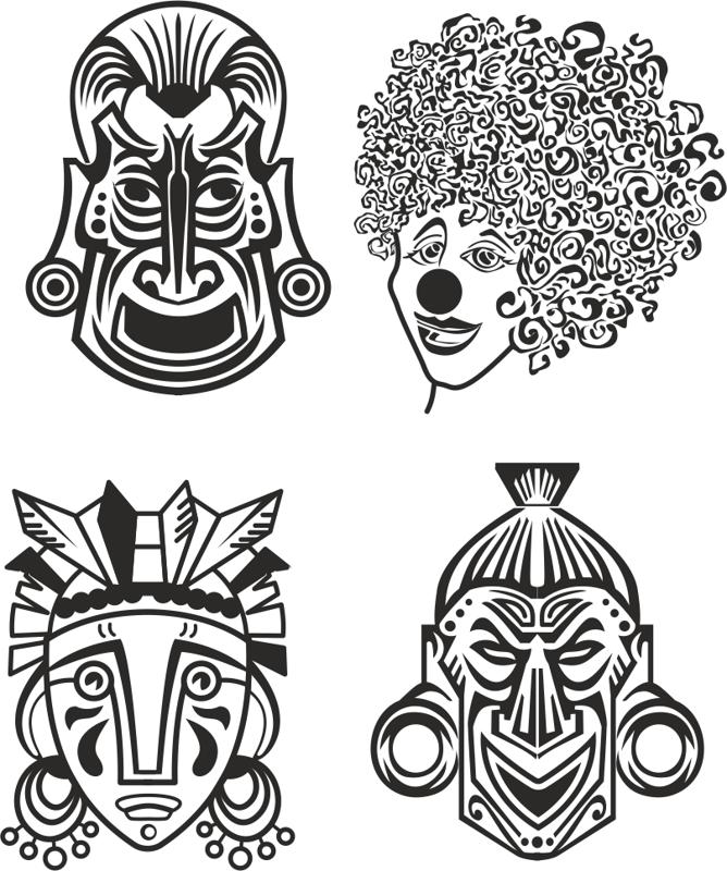 Индийские ацтекские африканские исторические племенные маски вектор