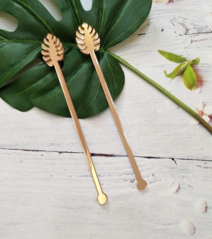 Laser Cut Monstera Leaf Stir Sticks – Acrylic Tropical Leaf Swizzle Sticks – Drink Stirrers