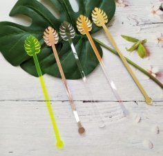 Laser Cut Monstera Leaf Stir Sticks – Acrylic Tropical Leaf Swizzle Sticks – Drink Stirrers