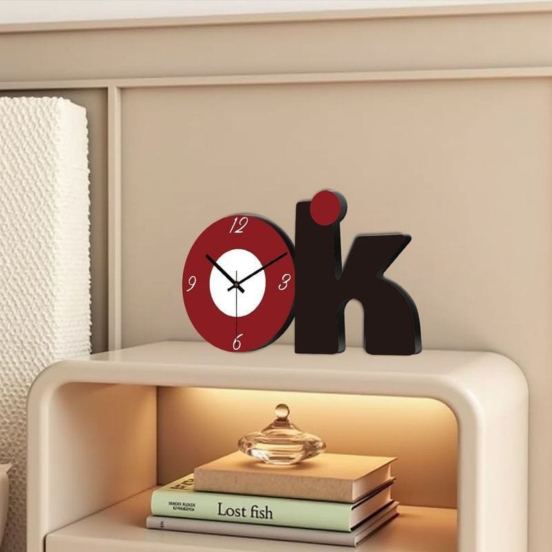 Laser Cut Modern Minimalist Ok Shape Table Clock Stylish Office Home Clock