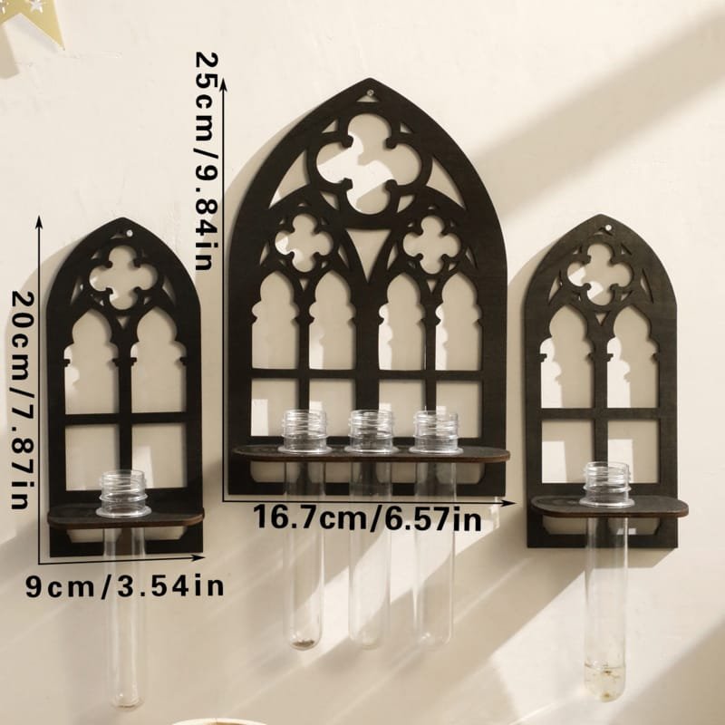 Laser Cut Rustic Style Plant Propagation Rack Wall-Mounted Vases Bohemian Wooden Hollow Window Hangings