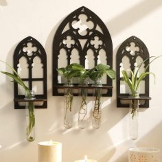 Laser Cut Rustic Style Plant Propagation Rack Wall-Mounted Vases Bohemian Wooden Hollow Window Hangings