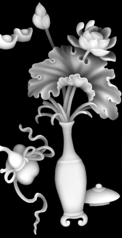 Vaso con fiori decorativi in scala di grigi