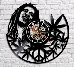 Lazer Kesim Bob Marley Vinil Plak Saat Şablonu
