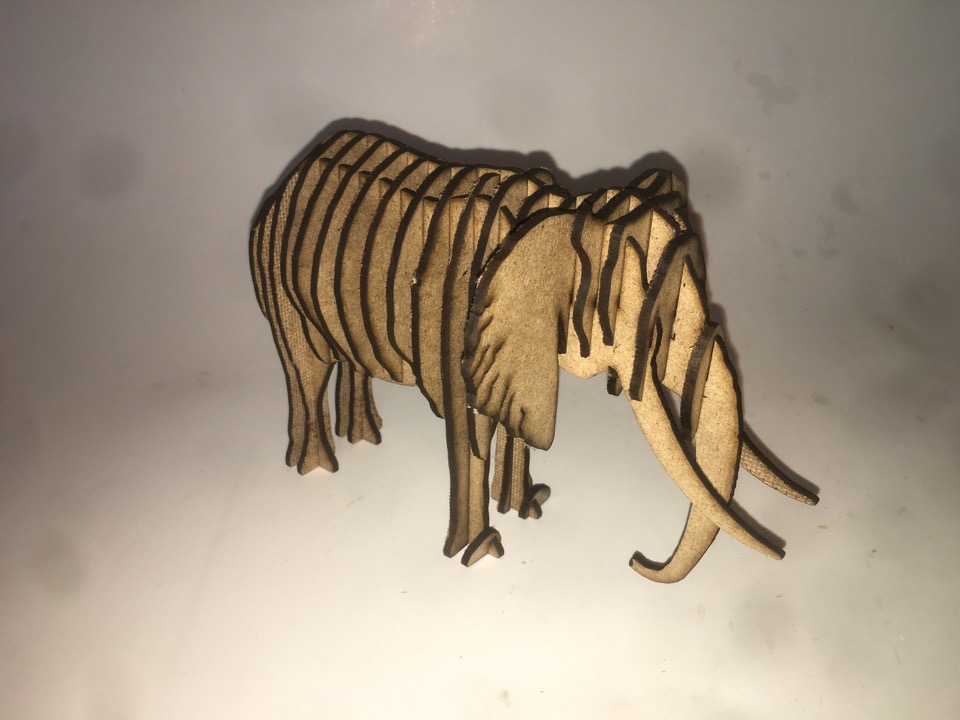 Laser Cut Wooden Elephant 3D Puzzle 3mm Free Vector