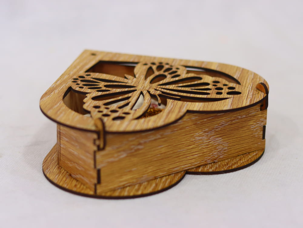 Laser Cut Butterfly Heart Shaped Wooden Box Free Vector