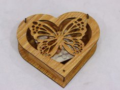 Laser Cut Butterfly Heart Shaped Wooden Box Free Vector