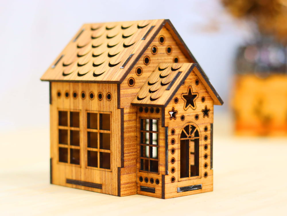 Laser Cut Small Wooden House Model Free Vector