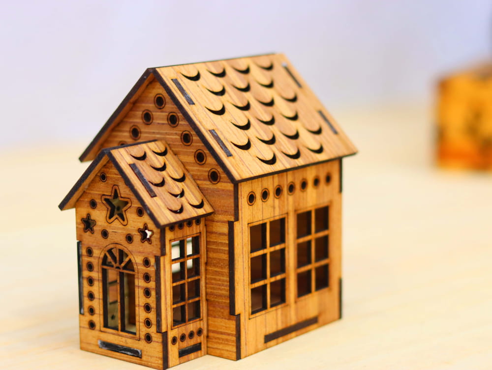 Laser Cut Small Wooden House Model Free Vector