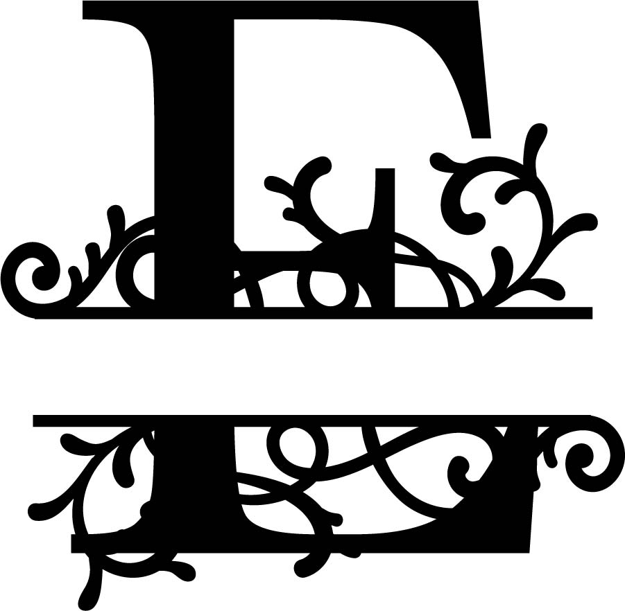 Lettre E monogramme fendu fleuri