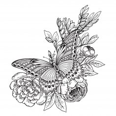 papillon, fleurs, décor, dessin, vecteur
