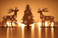 Laser Cut Christmas Tree And Deer Decorations Free Vector