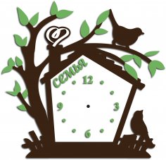 Laser Cut Tree with Birds Clock Template Free Vector