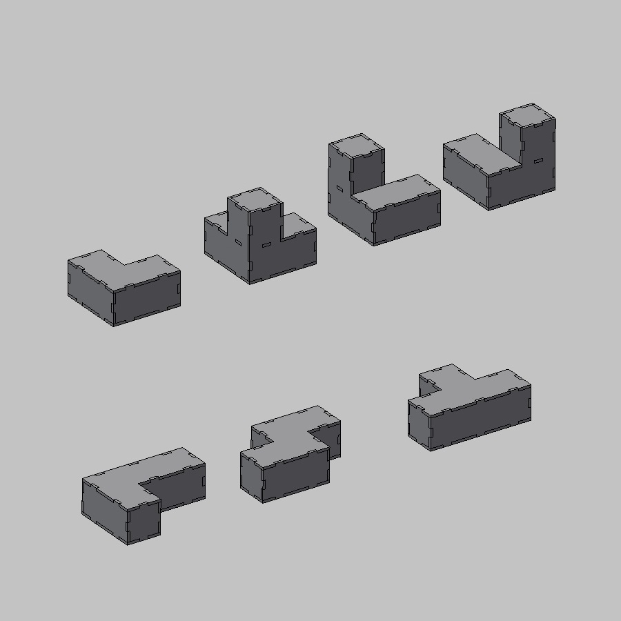 Blocs Tetris découpés au laser 3D