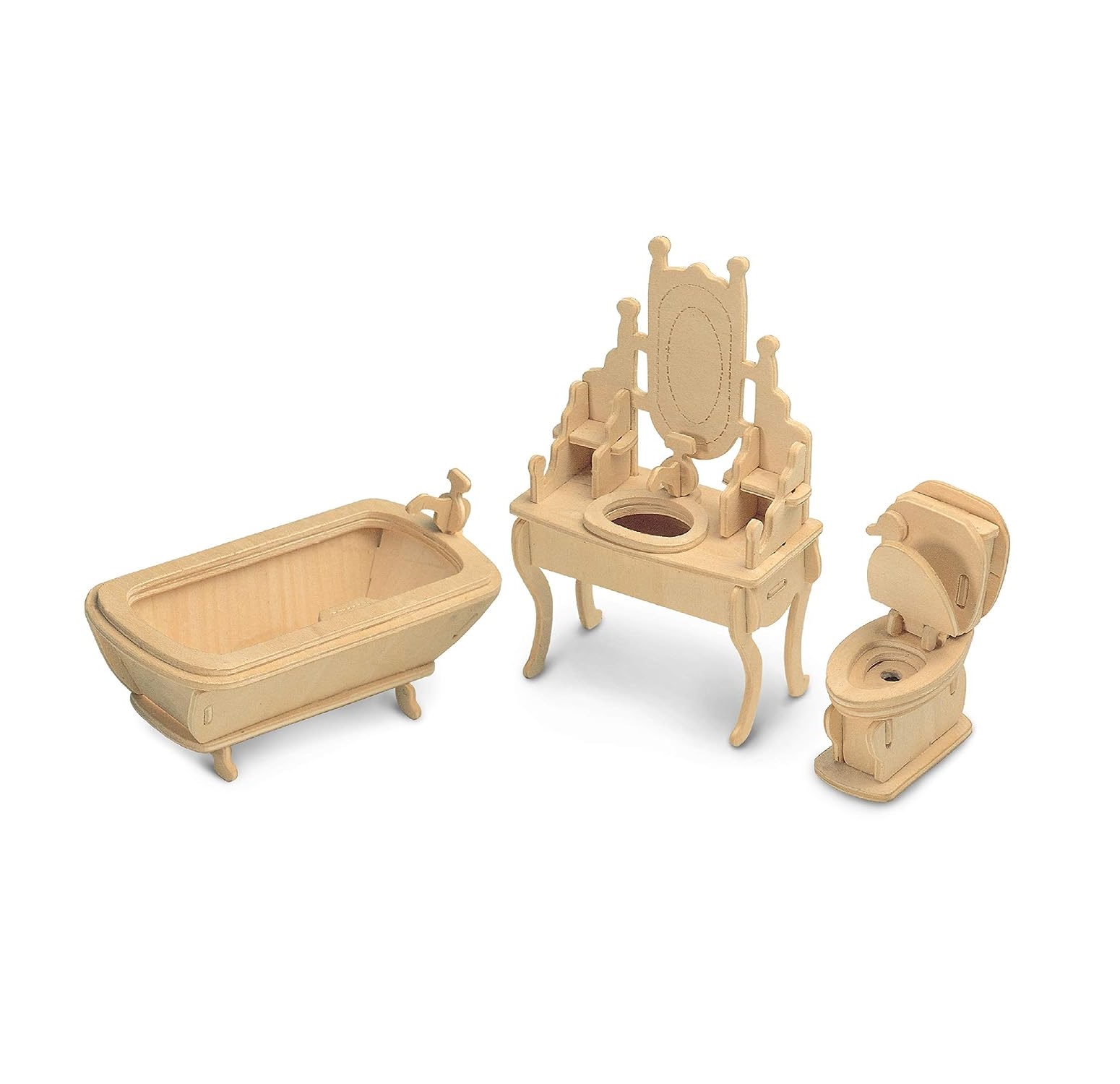 Laser Cut Bathroom Dollhouse Furniture Set 3D Puzzle DXF File