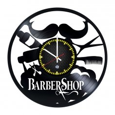 Reloj de pared con disco de vinilo para decoración de barbería Vintage con corte láser