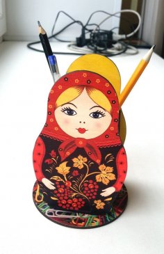 Laser Cut Colorful Russian Nesting Dolls Pencil Holder Free Vector