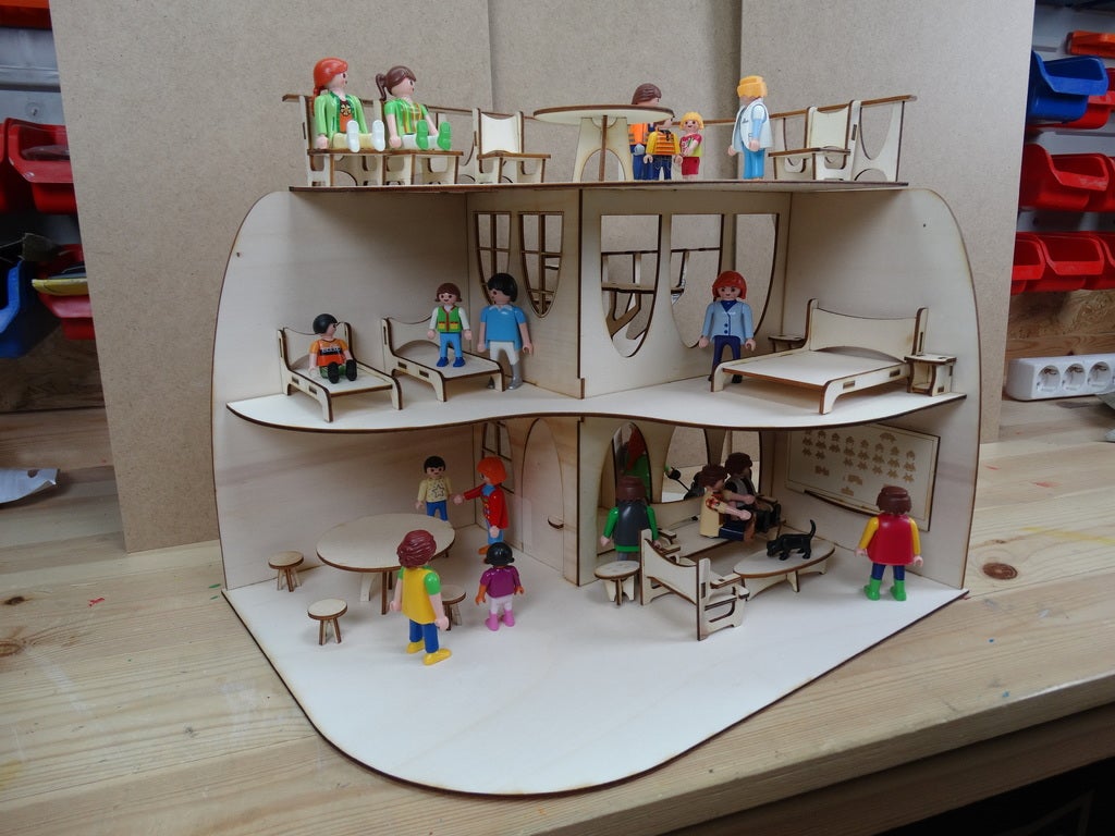 Lasergeschnittenes modernes Haus aus Holz Puppenhaus 3mm Spielzeug für Kinder
