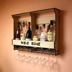 رف مشروبات مثبت على الحائط بالليزر مقطوع بخزانة مشروبات صغيرة الحجم لـ 6 زجاجات وكؤوس