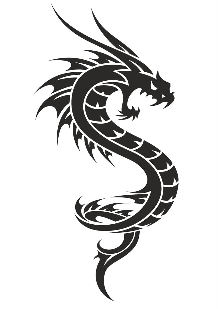 черно-белый дракон татуировки вектор