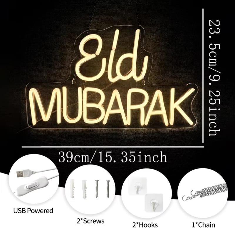 Laser Cut Eid Mubarak Neon LED Sign Ramadan Wall Decor